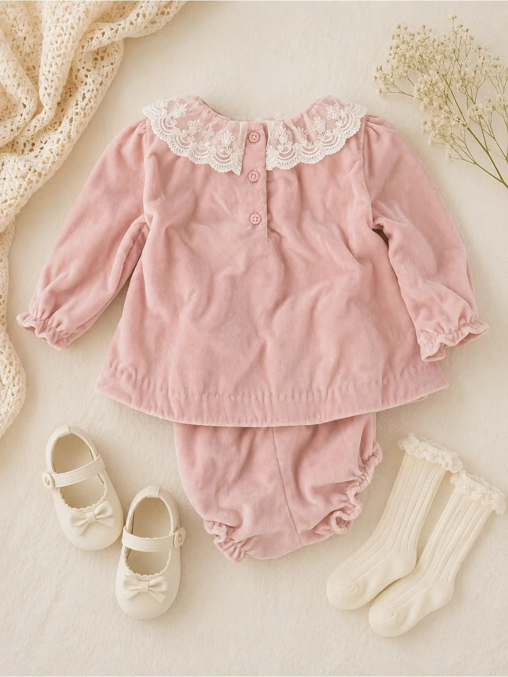 Janie and Jack Baby Velvet Collared Matching Set Pink 2-Piece 12-18M NWT